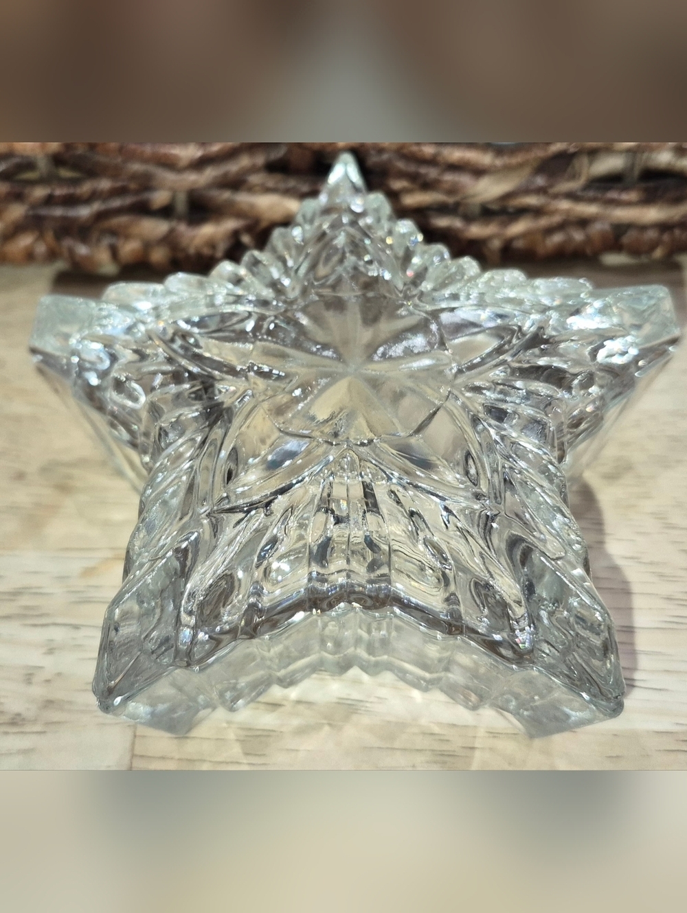 Vintage pressed Crystal glass star-shaped trinket dish, Made In Romania